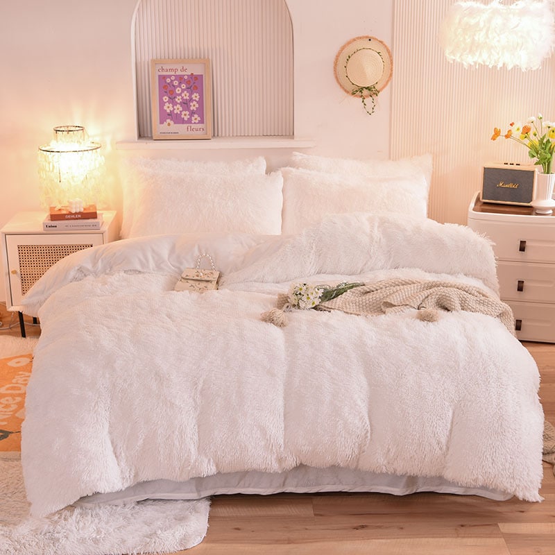 Parure de lit cocooning en fausse fourrure avec draps plat