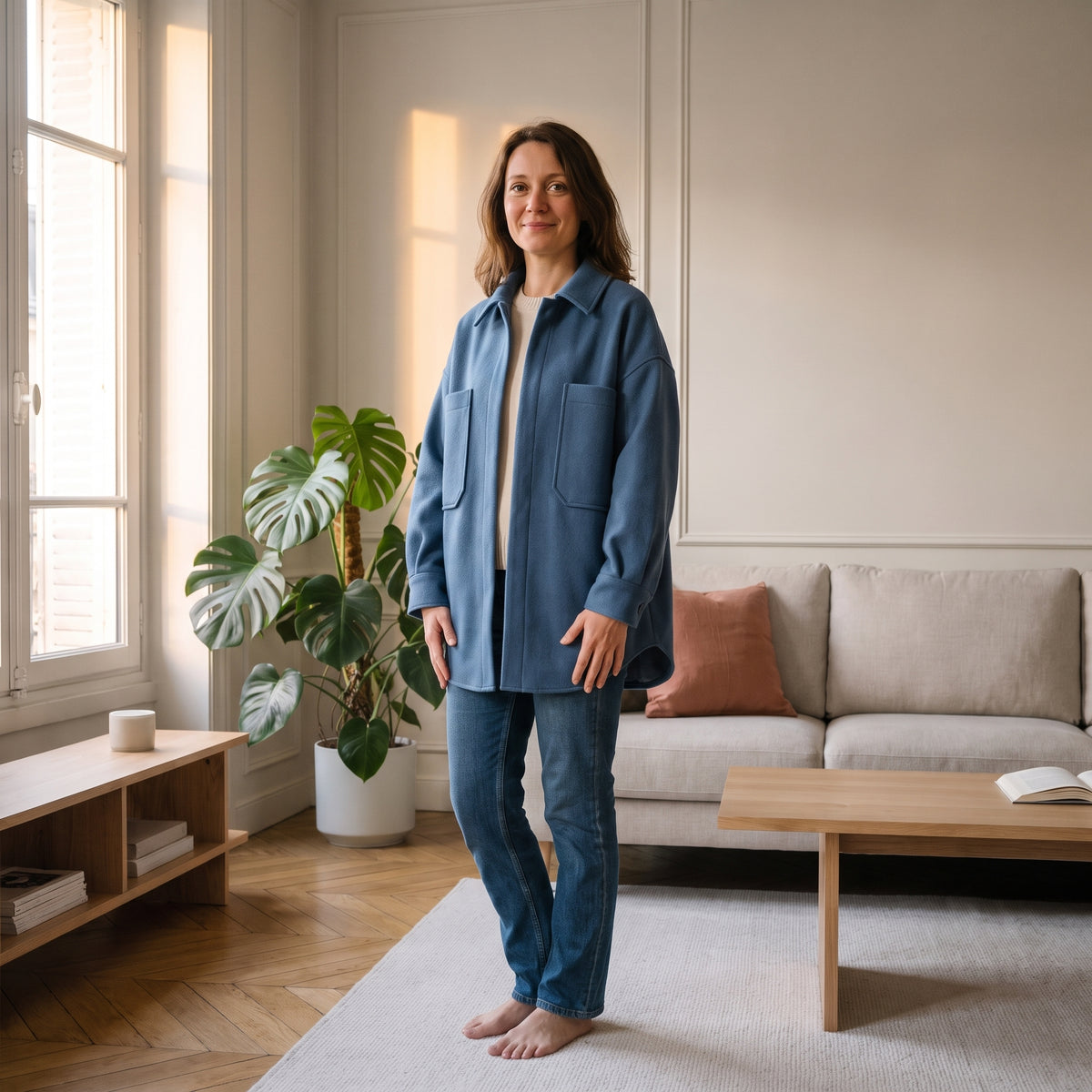 Surchemise en lainage, coloris Bleu jean, portée