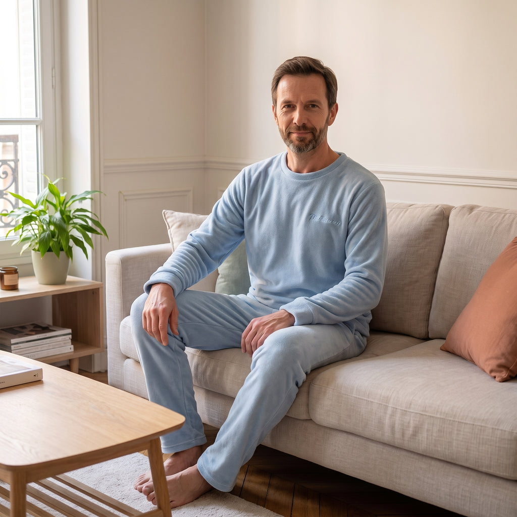 pyjama-cocooning-molleton-corail-homme, coloris Bleu