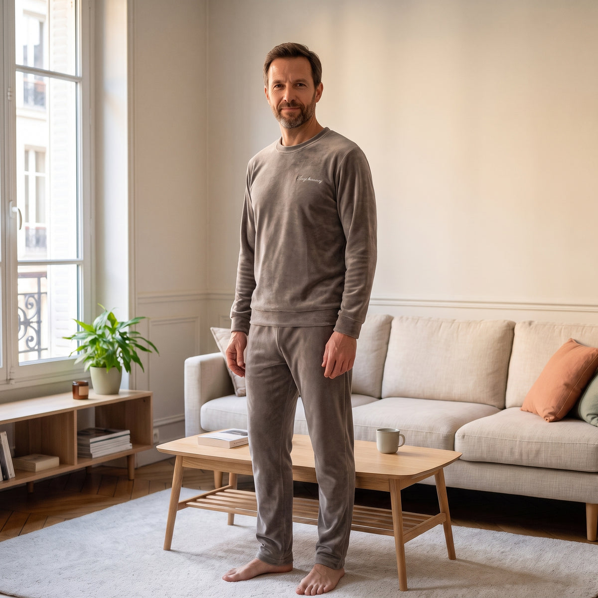 pyjama-cocooning-molleton-corail-homme, coloris Gris