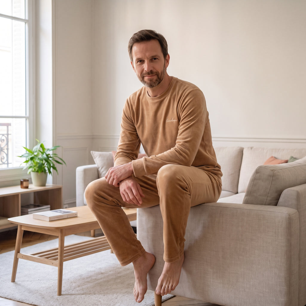 pyjama-cocooning-molleton-corail-homme, coloris Marron