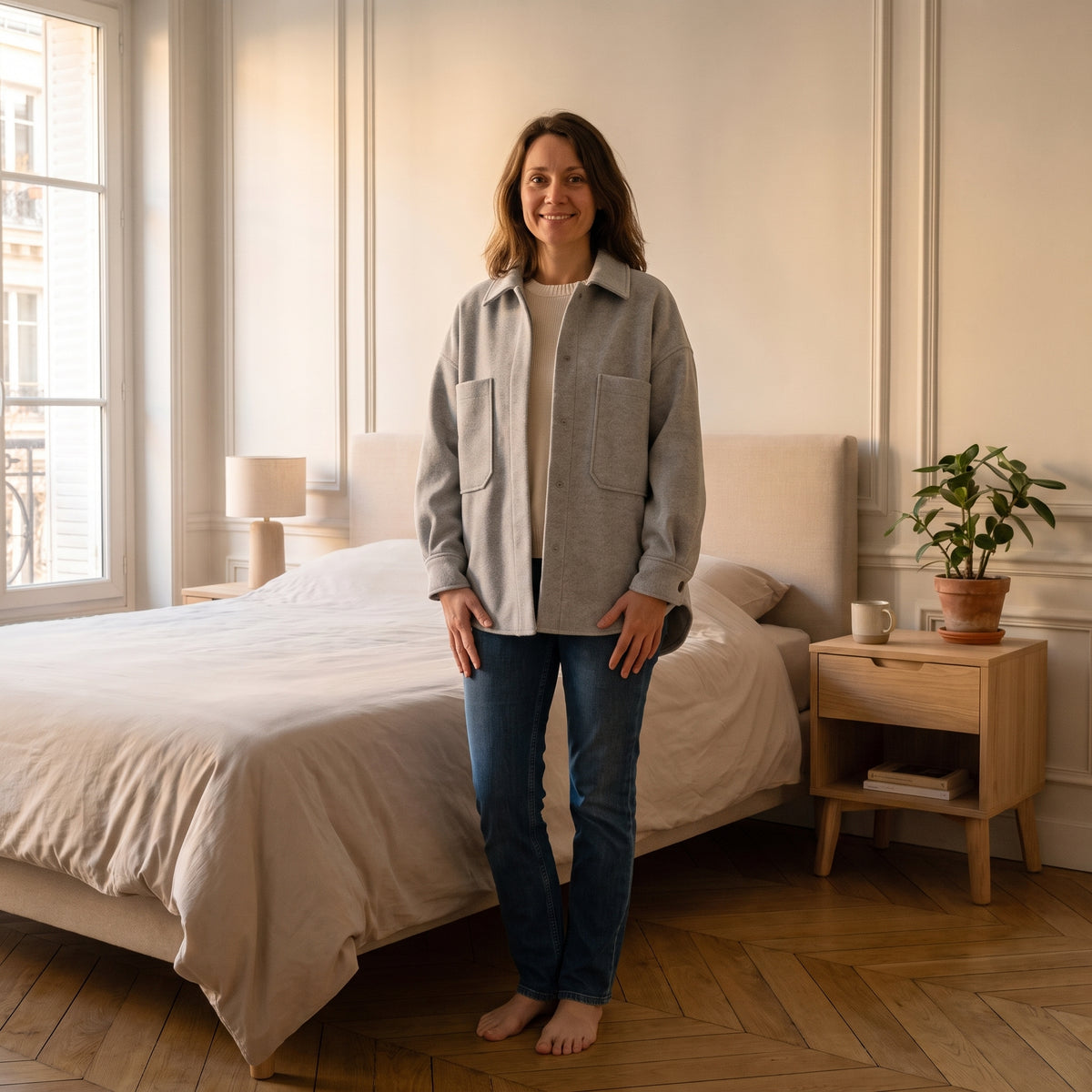 Surchemise en lainage, coloris Gris clair, portée