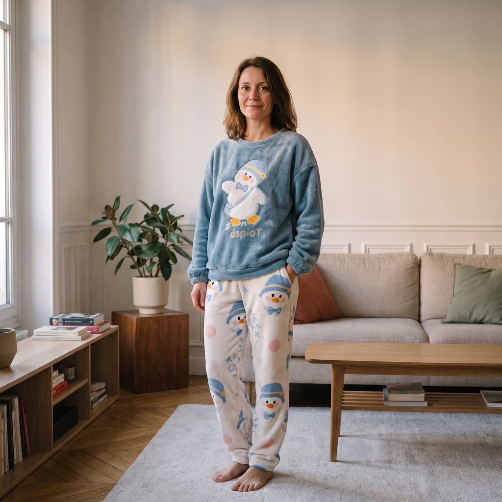 pyjama-pilou-pilou-colore-femme, coloris Canard bleu