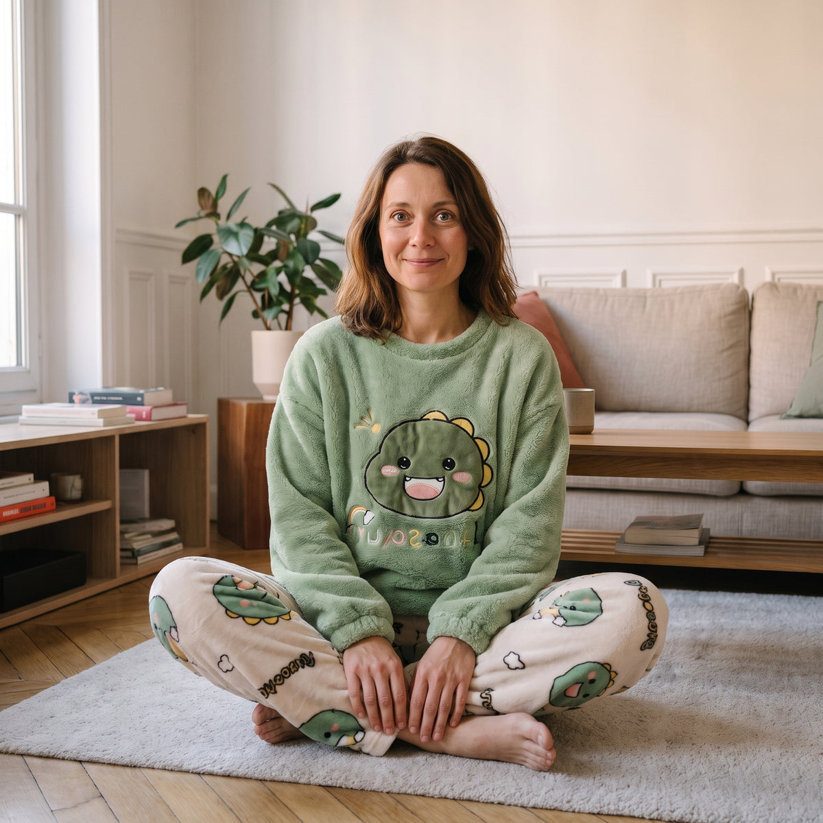 pyjama-pilou-pilou-colore-femme, coloris Dinosaure vert
