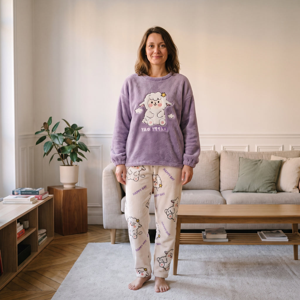 pyjama-pilou-pilou-colore-femme, coloris Mouton lilas