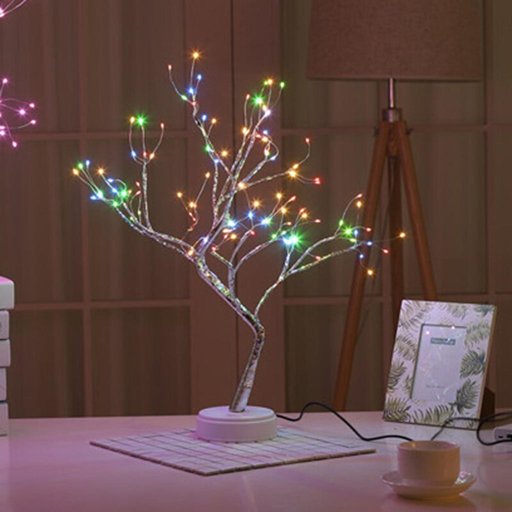 Arbre lumineux en fil de cuivre, lumière arc-en-ciel