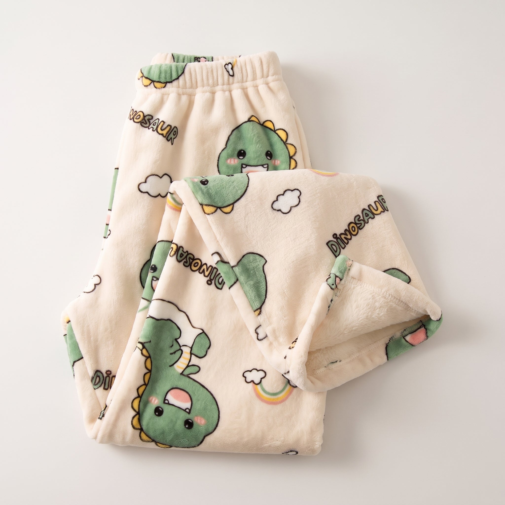 Bas de pyjama en pilou-pilou à motif dinosaure vert, taille élastiquée Image