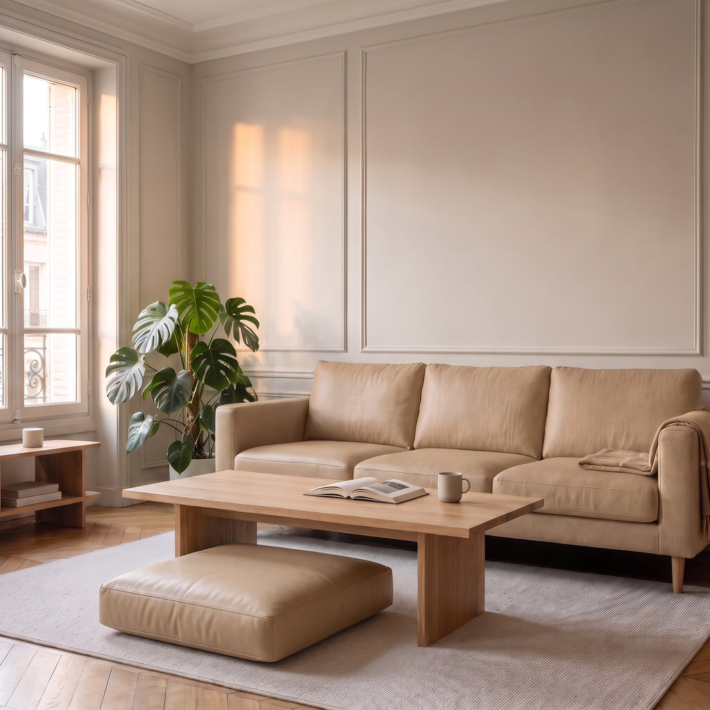 Coussin de sol beige en simili cuir