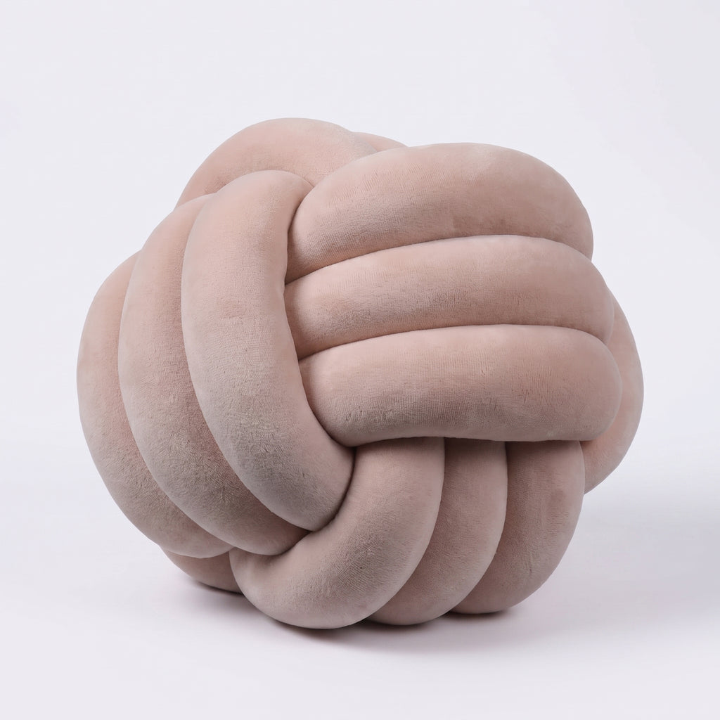Coussin nœud en velours beige, boule tressée de 20 cm