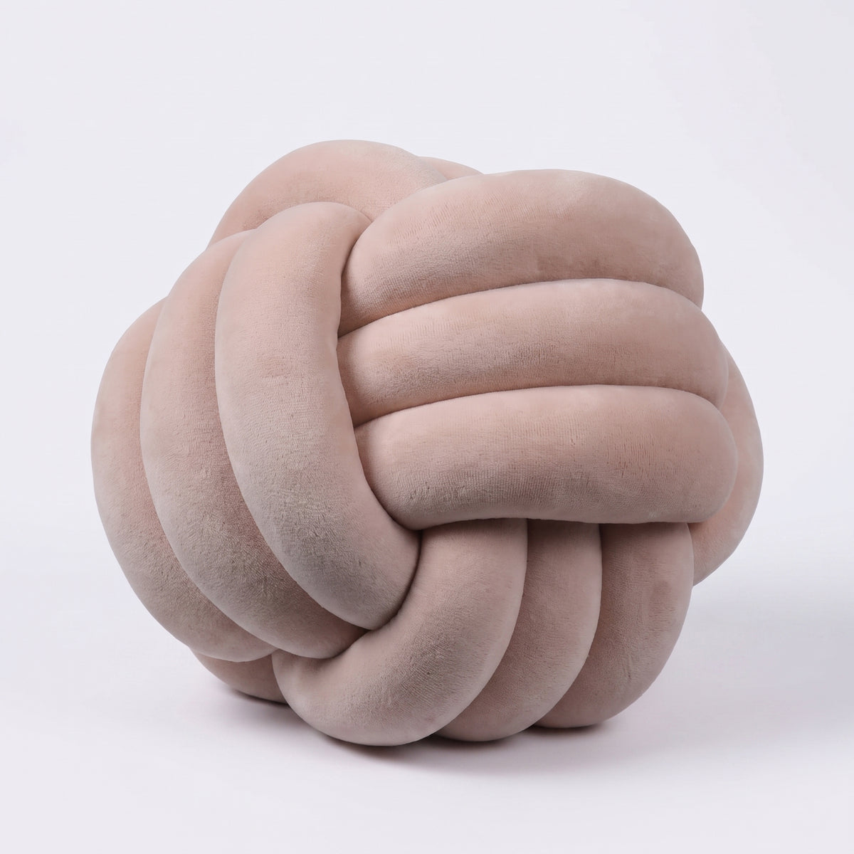 Coussin nœud en velours beige, boule tressée de 20 cm