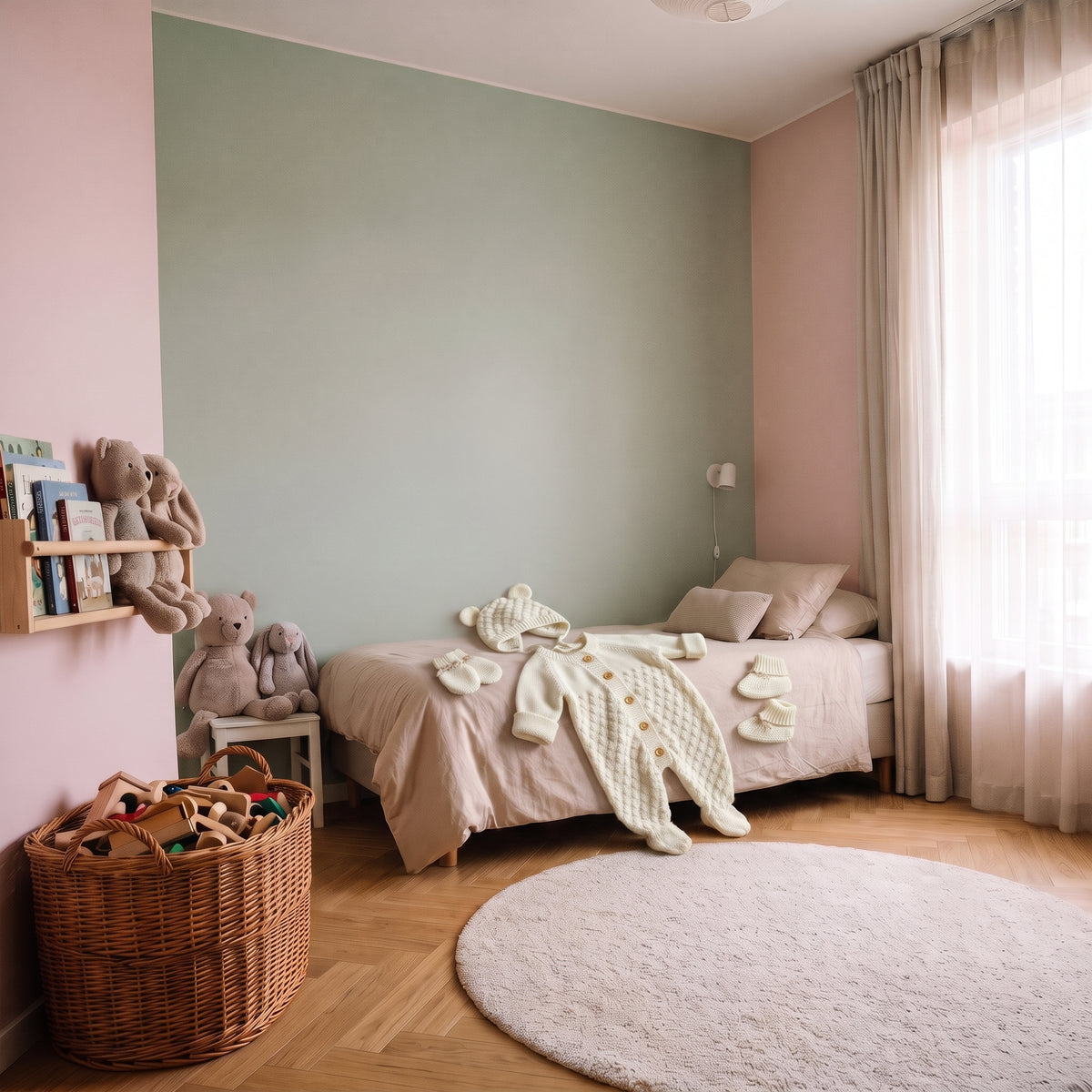 Barboteuse tricot blanc et ses accessoires sur le lit