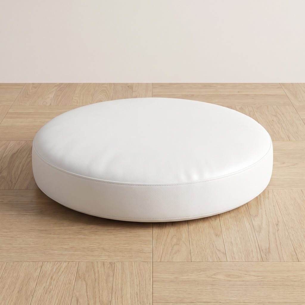 Coussin de sol rond en simili cuir blanc