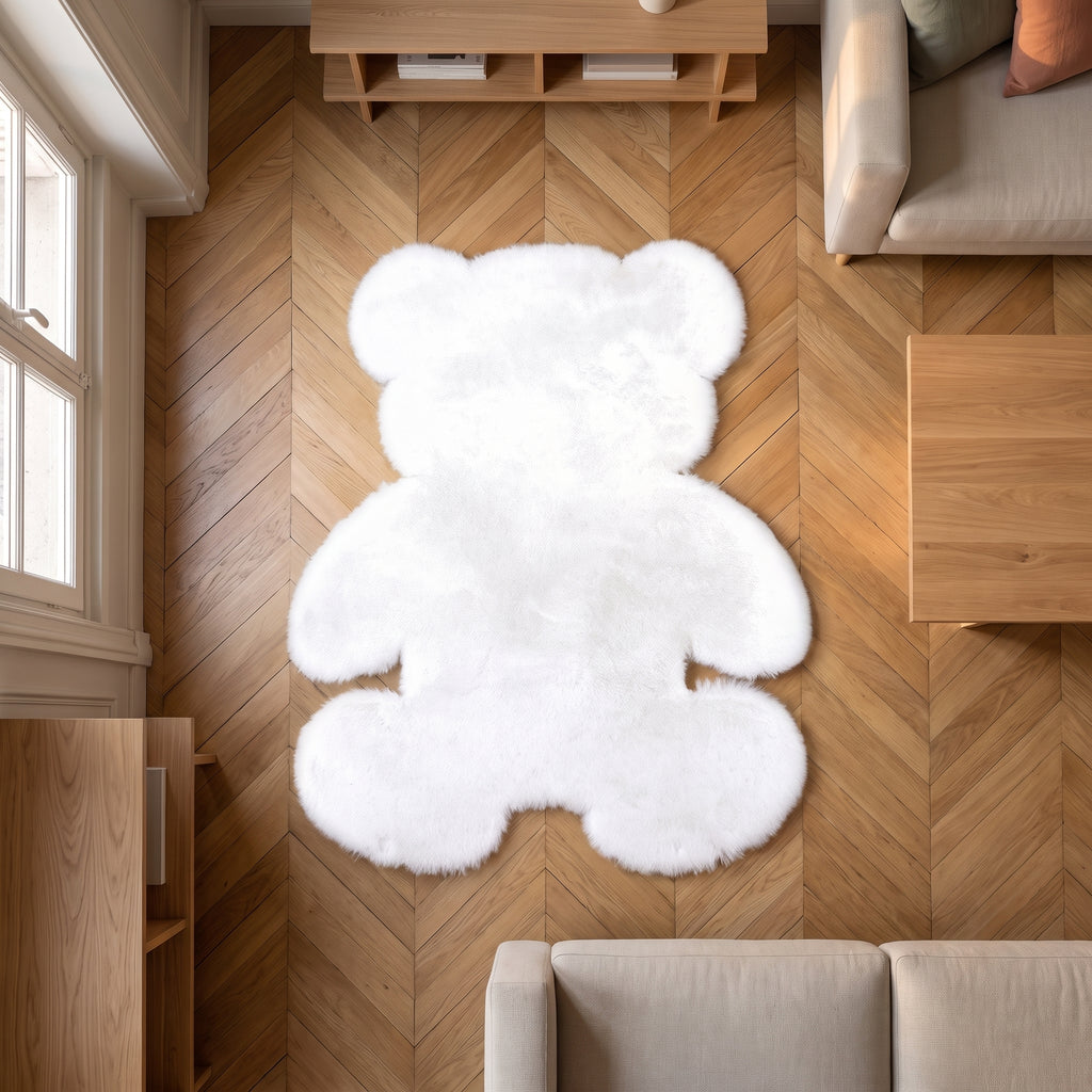 Tapis ours en fausse fourrure blanc, pose au sol