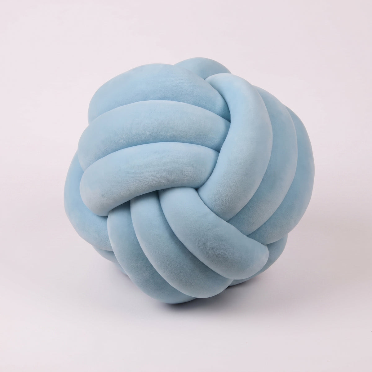 Coussin nœud en velours bleu clair, boule tressée de 20 cm