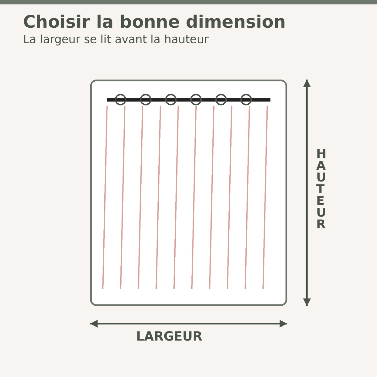 Schéma de lecture de la largeur et de la hauteur du rideau transparent