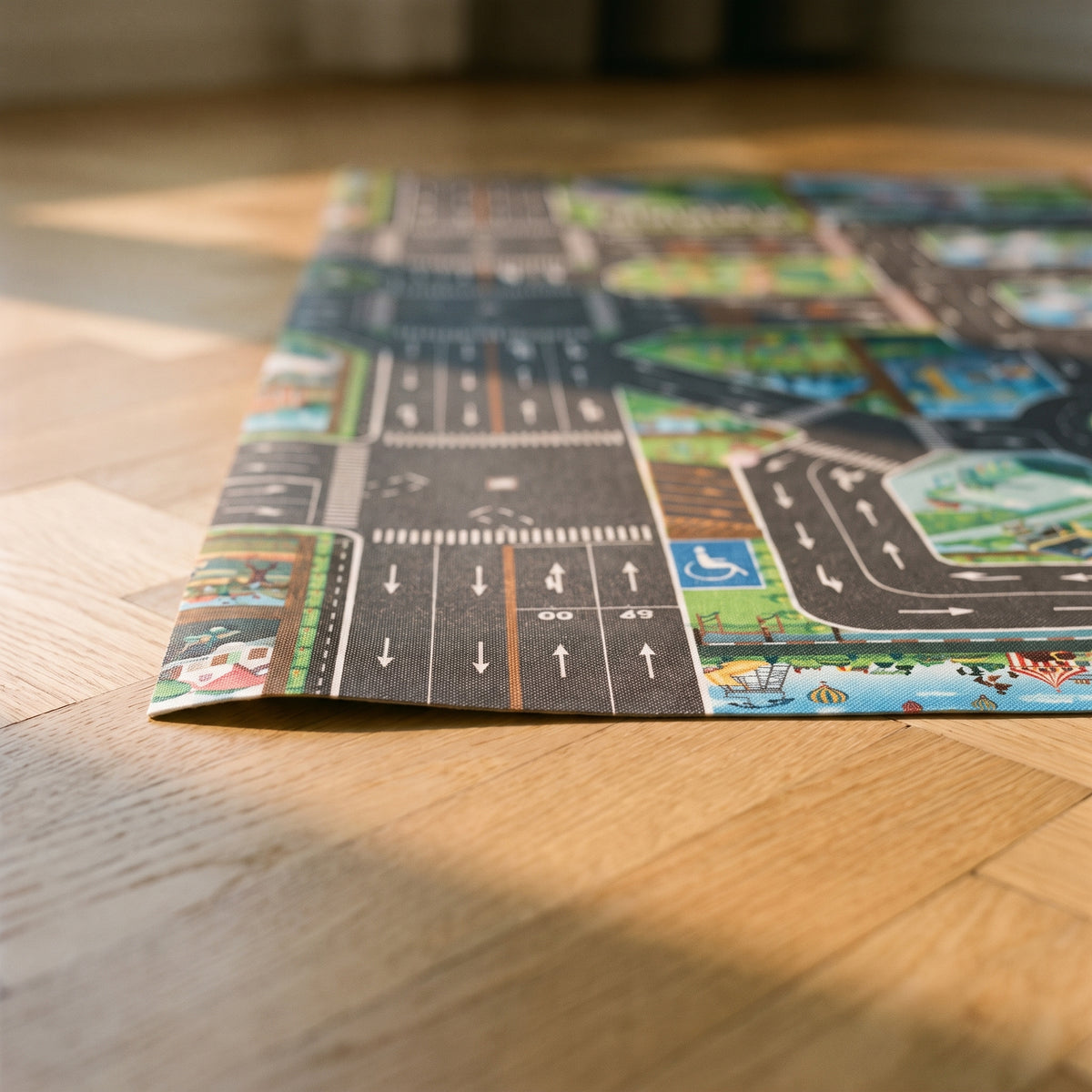 Les voies et les marquages imprimés à même la feuille du tapis de jeu Image
