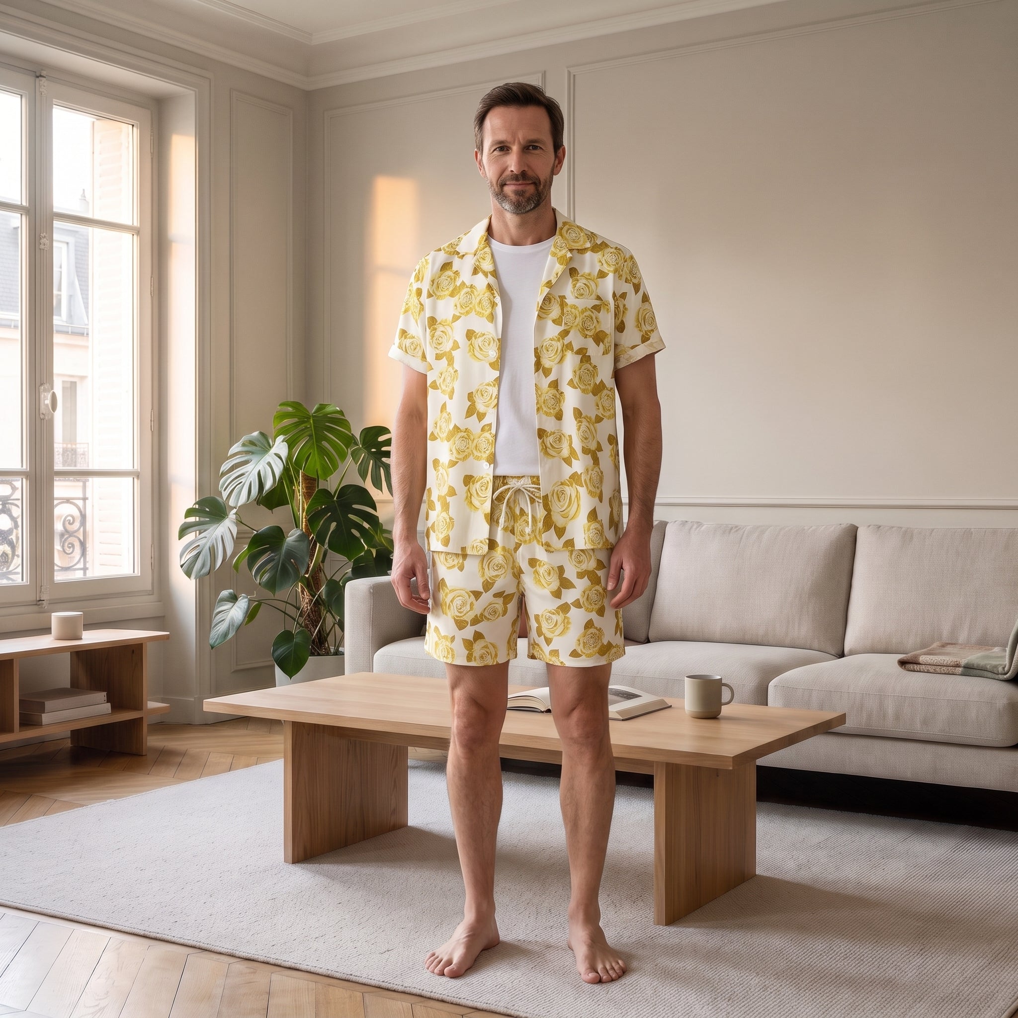 Ensemble chemise et short à roses porté de face Image