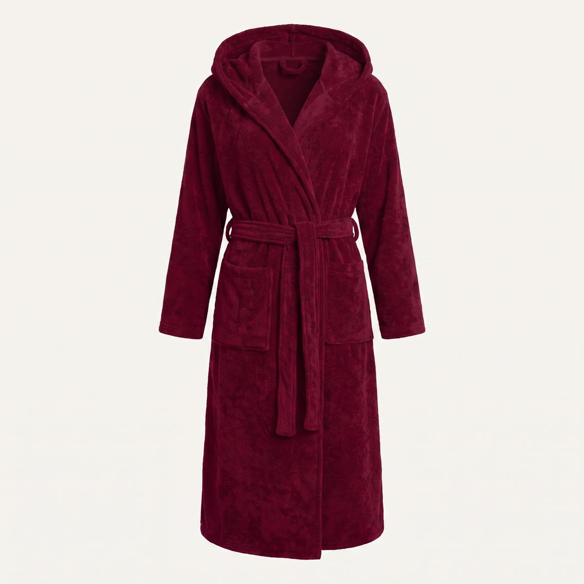Robe de chambre longue femme Bordeaux à capuche présentée sur mannequin invisible Image