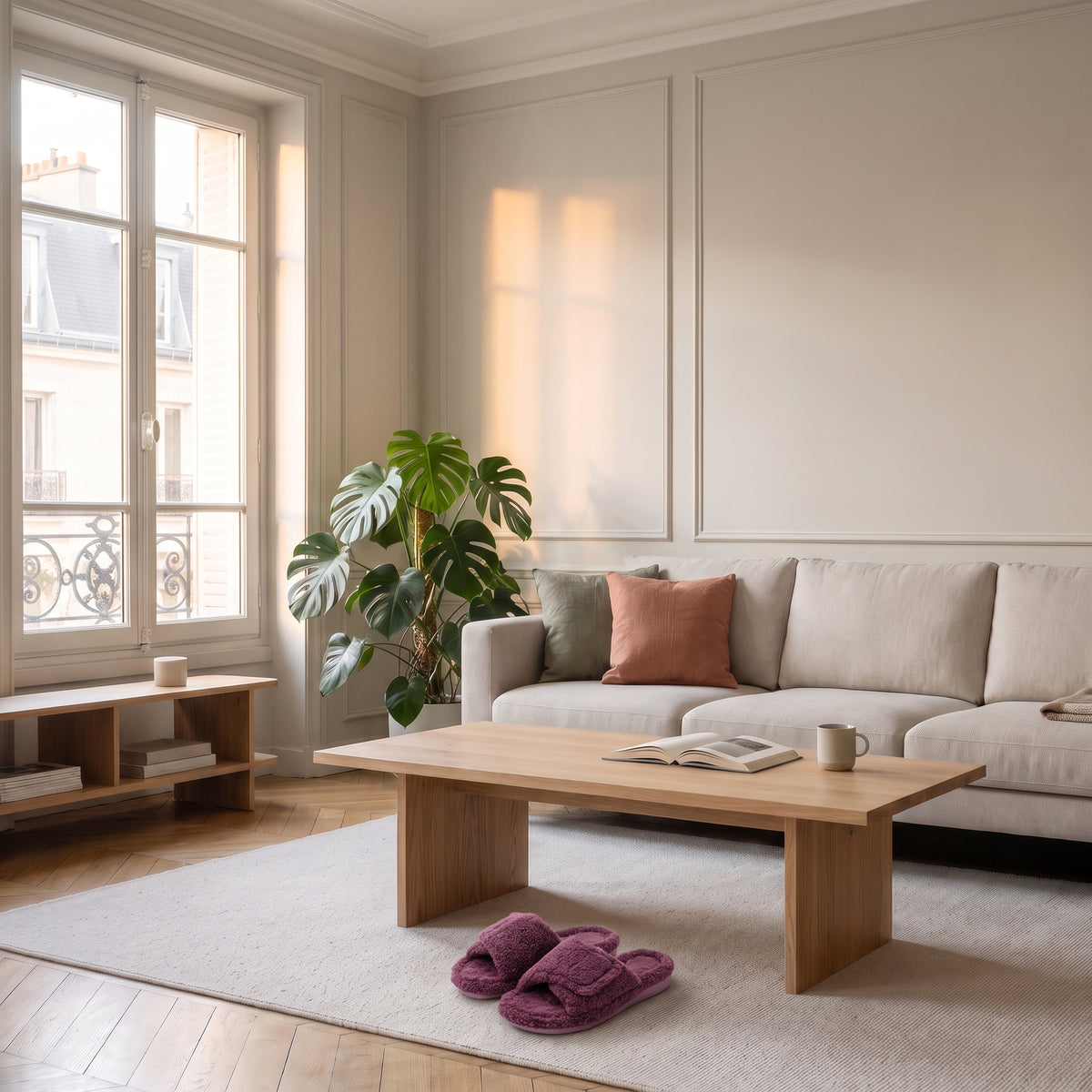 Mules femme violettes dans une chambre Image