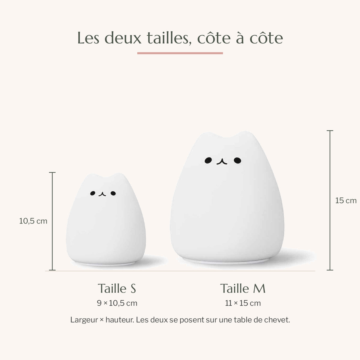 Schéma des deux tailles à la même échelle, taille S de 9 × 10,5 cm et taille M de 11 × 15 cm Image