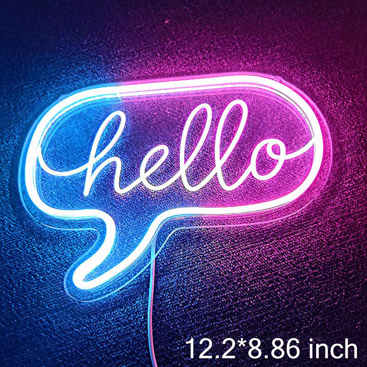 Enseigne lumineuse hello bleue et rose avec ses dimensions Image