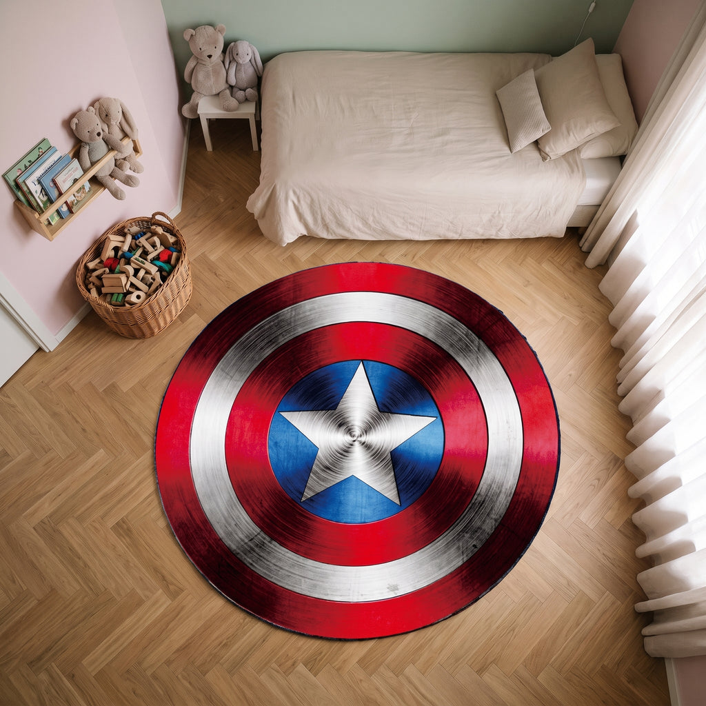 Tapis rond enfant à bouclier étoilé vu du dessus