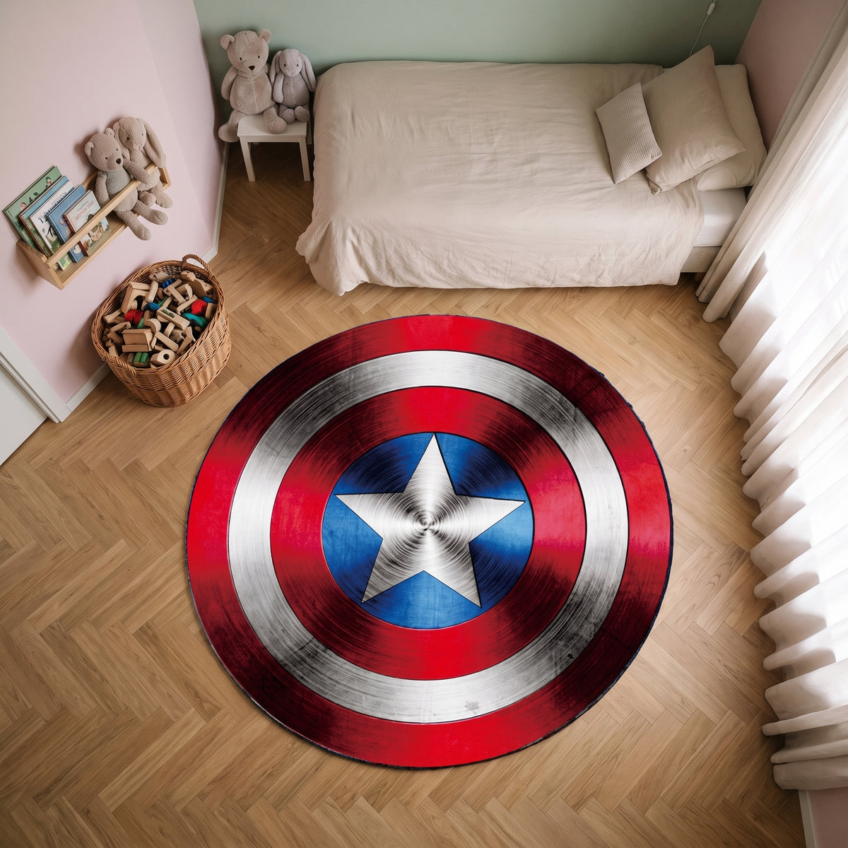 Tapis rond enfant à bouclier étoilé vu du dessus