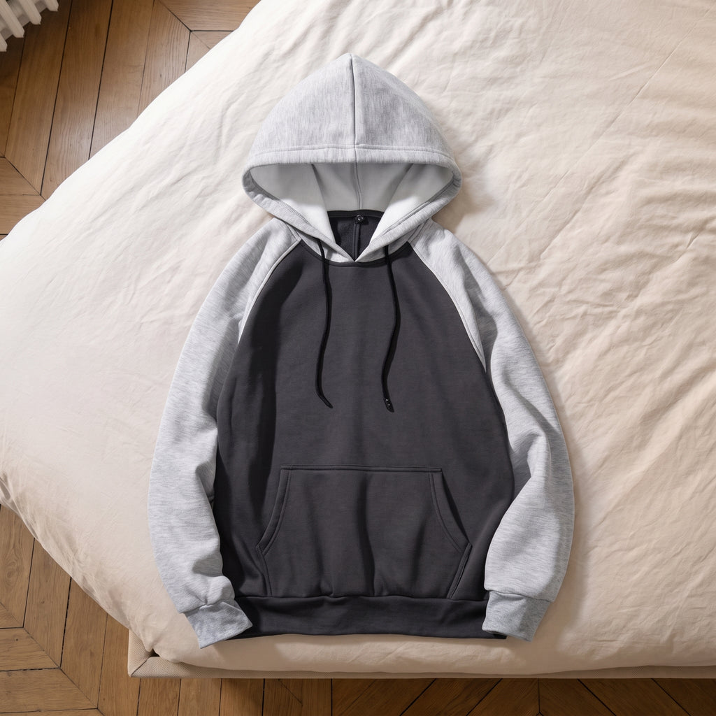 Sweat homme bicolore, Capuche deux gris, posé à plat
