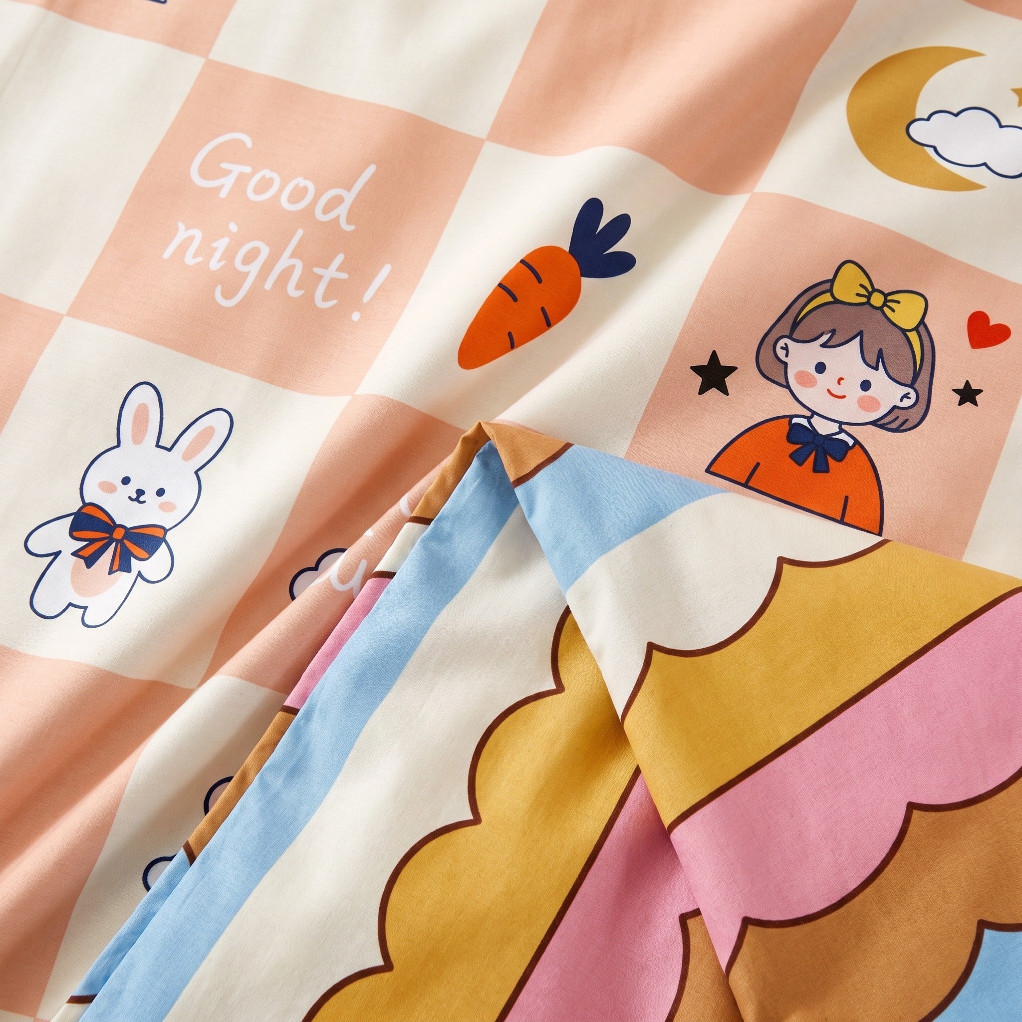 Imprimé de la housse de couette Good night vu de près, lapin et mot du soir Image