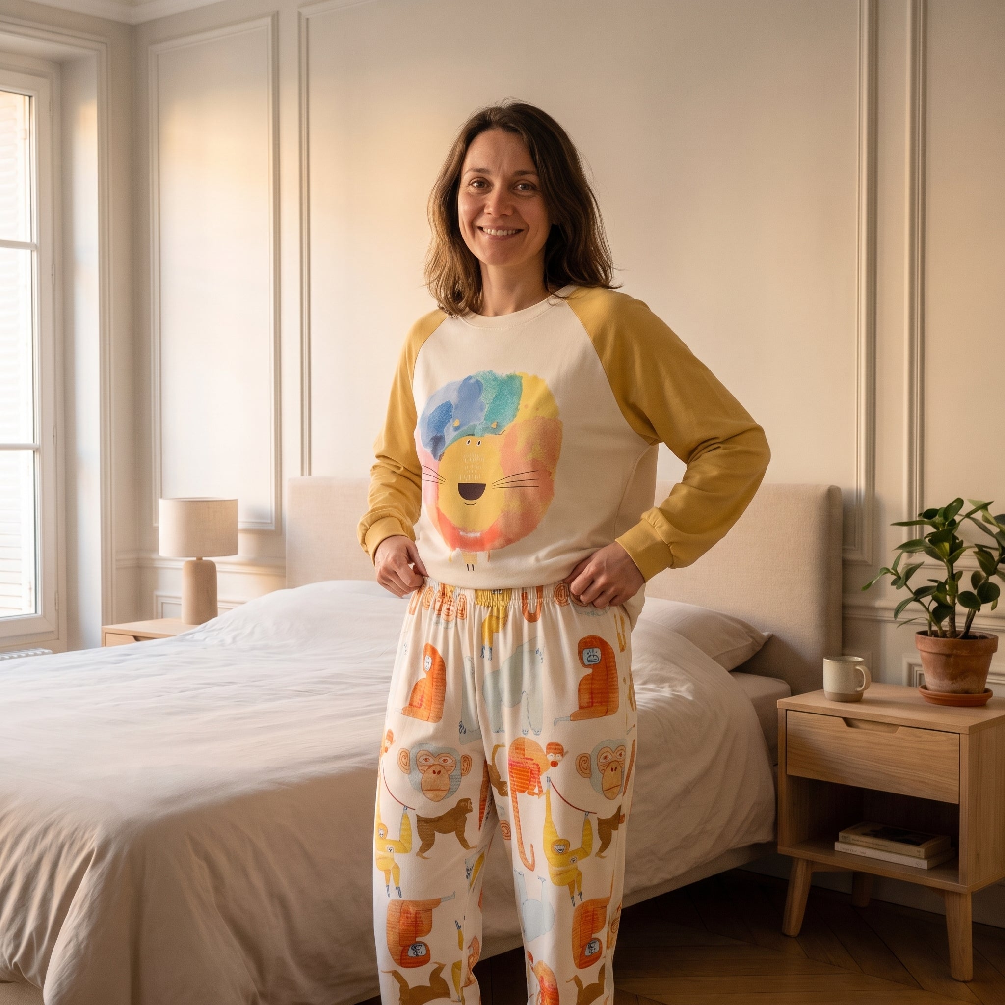 Ceinture élastique du pantalon de pyjama et bas du sweat-shirt imprimé lion Image