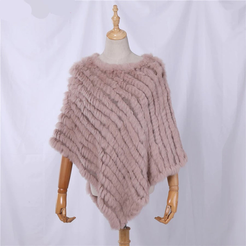 Poncho femme en fourrure de lapin, coloris Beige