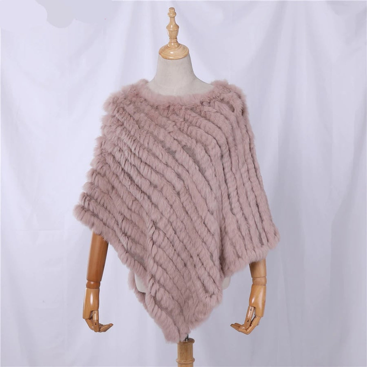 Poncho femme en fourrure de lapin, coloris Beige
