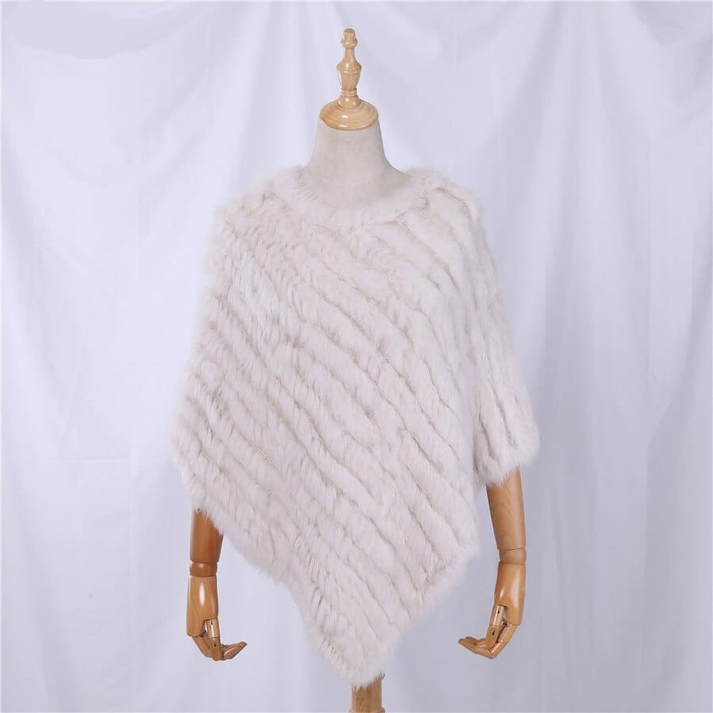 Poncho femme en fourrure de lapin, coloris Blanc cassé