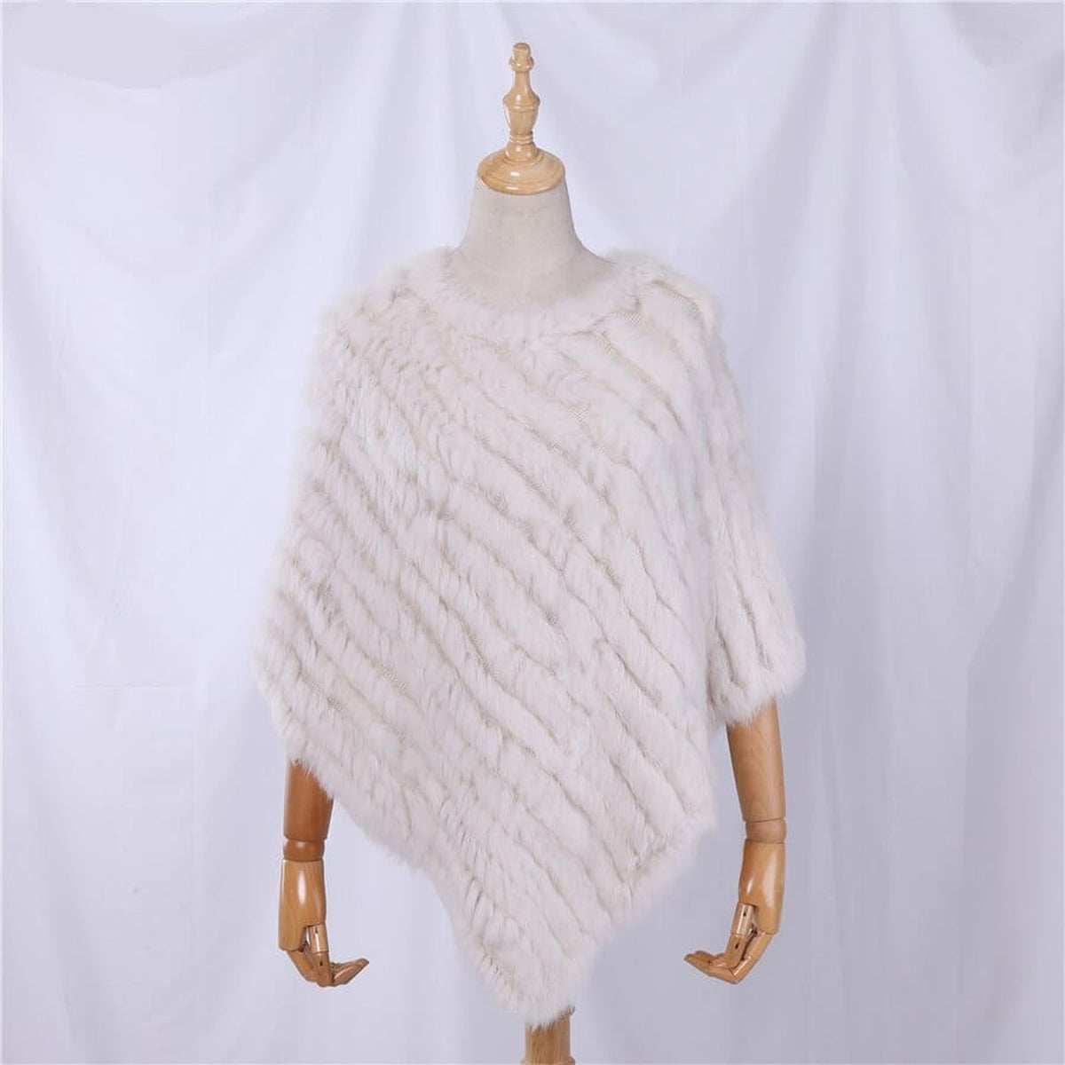 Poncho femme en fourrure de lapin, coloris Blanc cassé