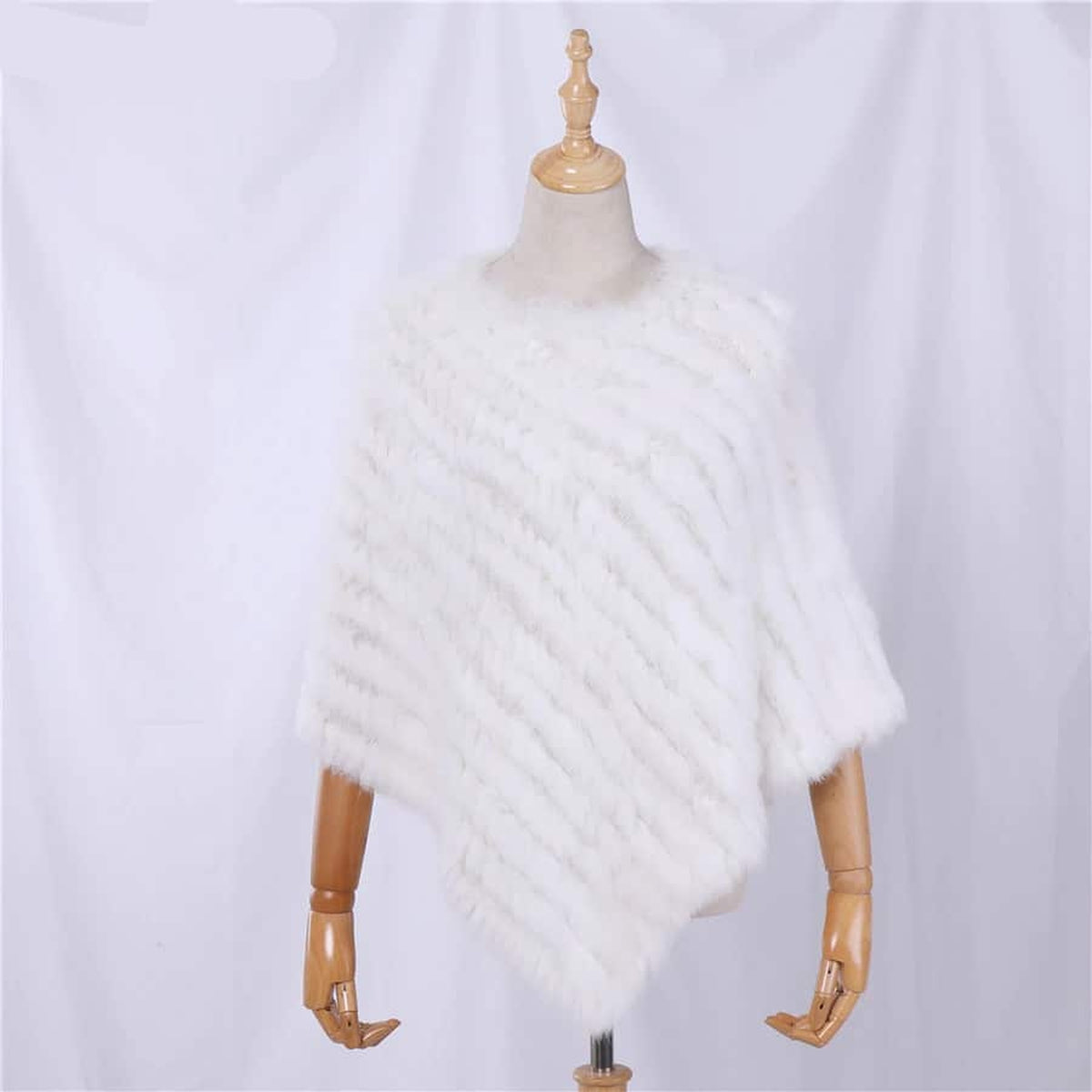 Poncho femme en fourrure de lapin, coloris Blanc