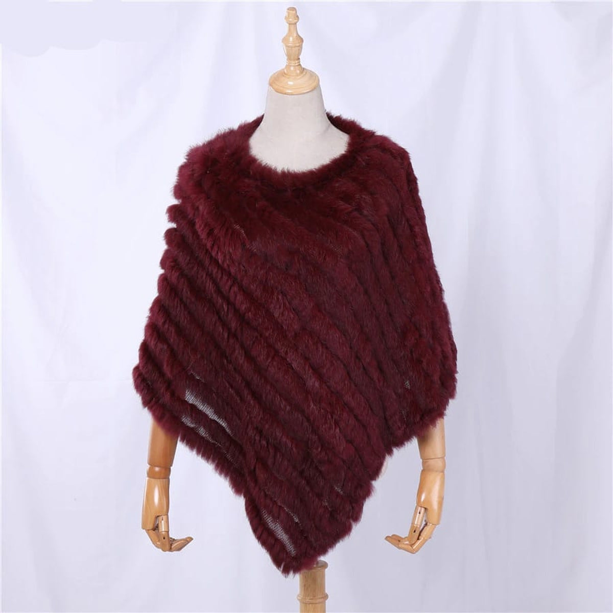 Poncho femme en fourrure de lapin, coloris Bordeaux