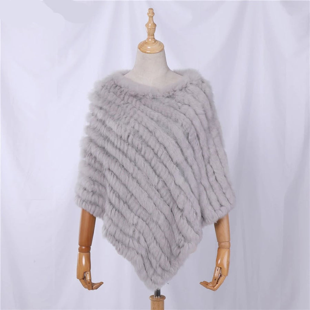 Poncho femme en fourrure de lapin, coloris Gris clair