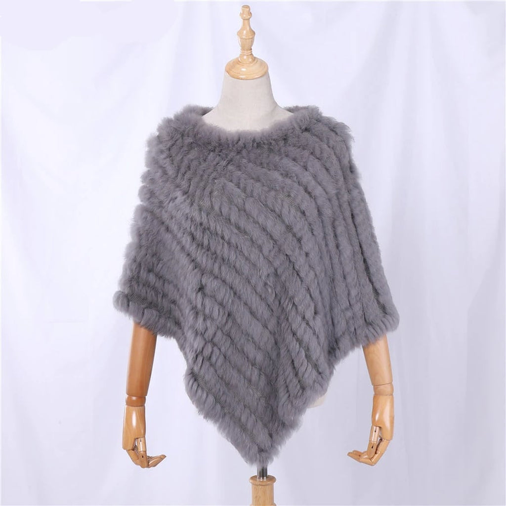 Poncho femme en fourrure de lapin, coloris Gris foncé