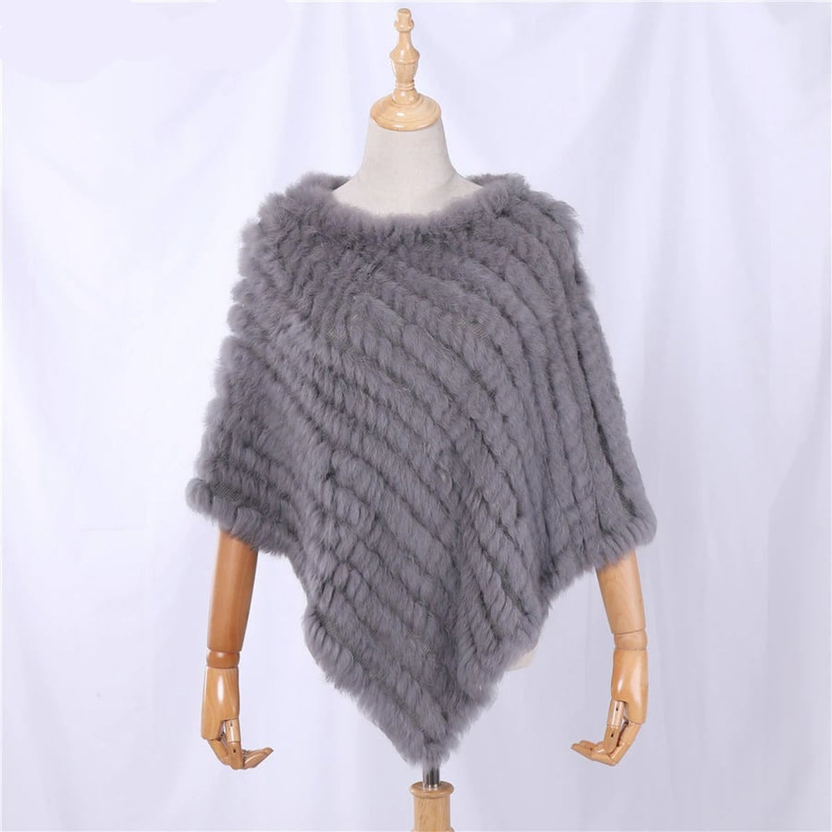 Poncho femme en fourrure de lapin, coloris Gris foncé