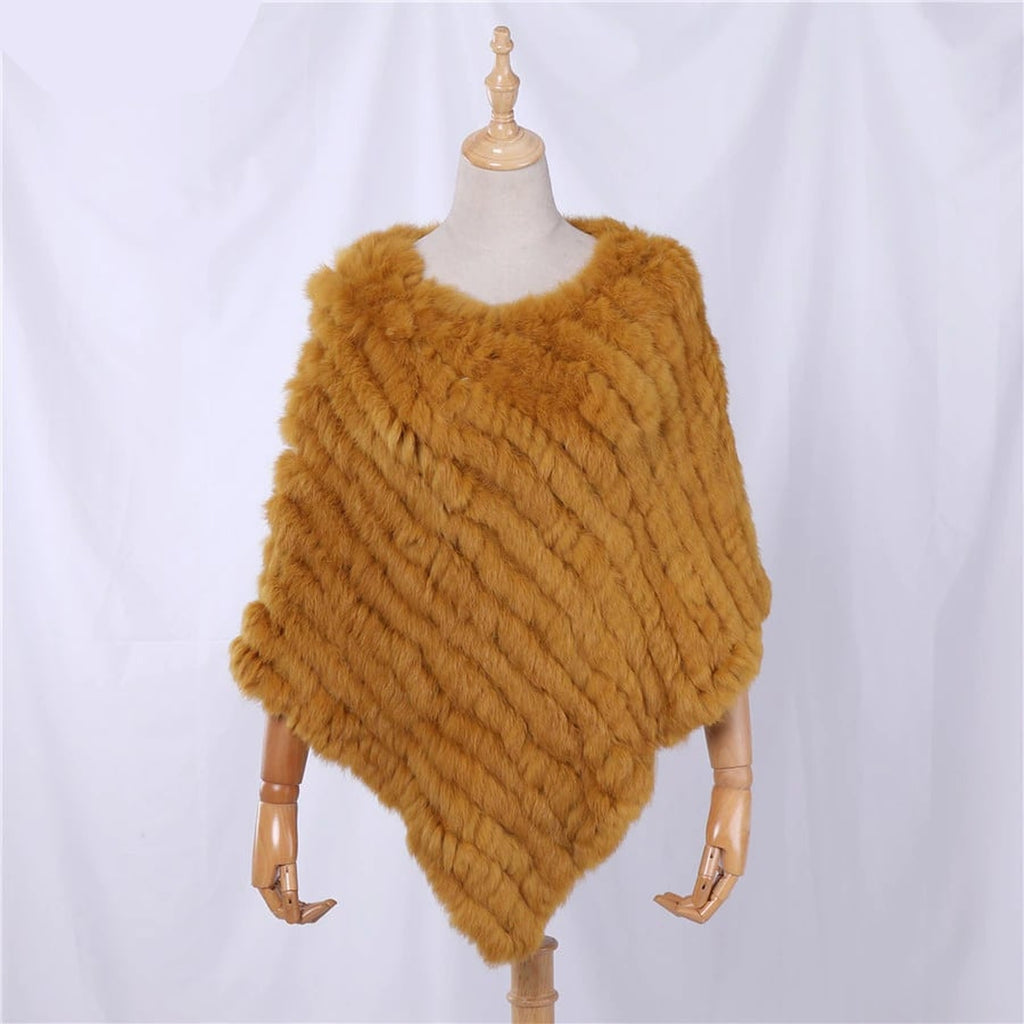 Poncho femme en fourrure de lapin, coloris Jaune