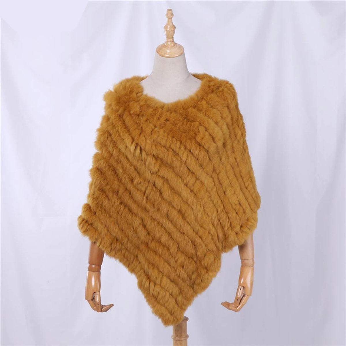 Poncho femme en fourrure de lapin, coloris Jaune