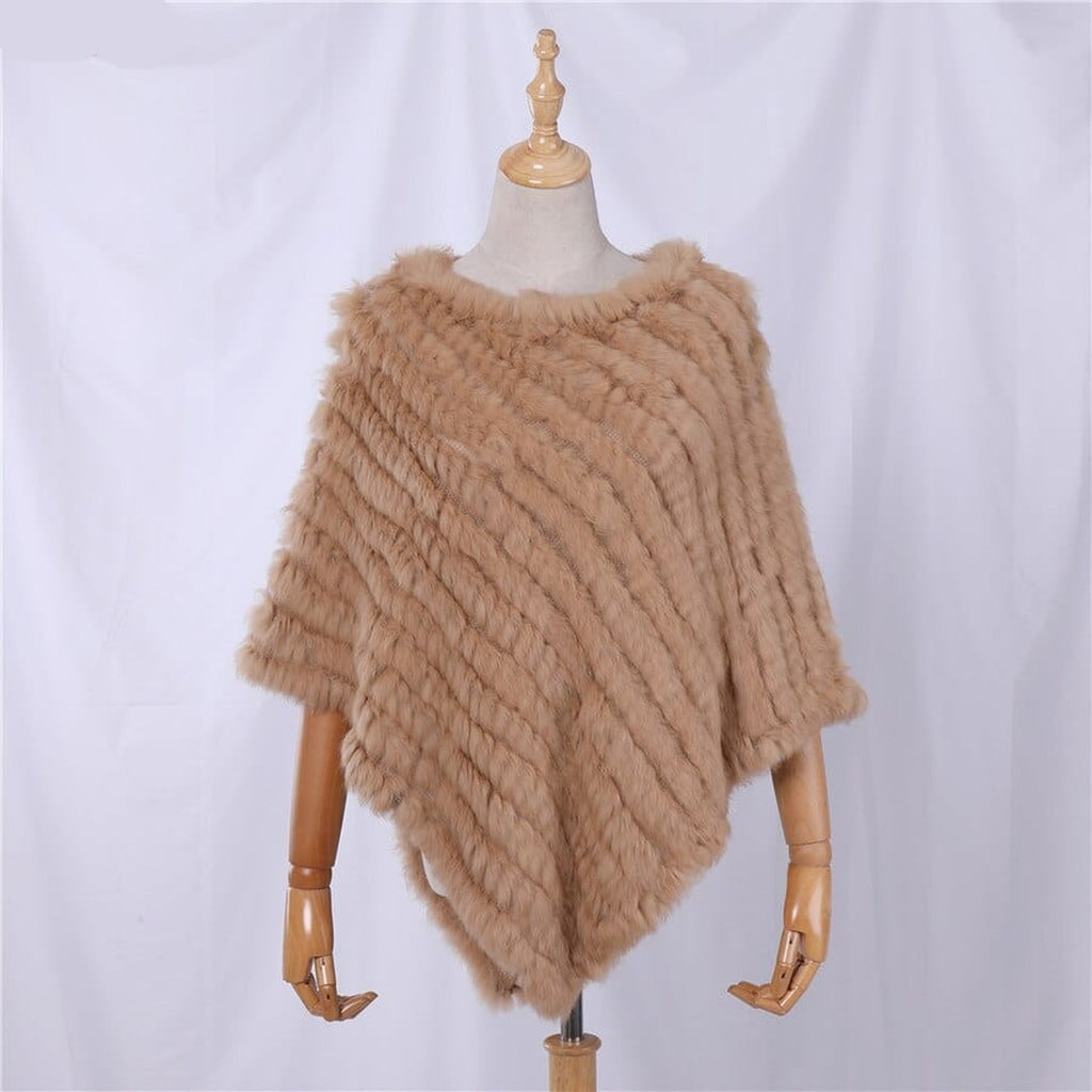 Poncho femme en fourrure de lapin, coloris Marron clair