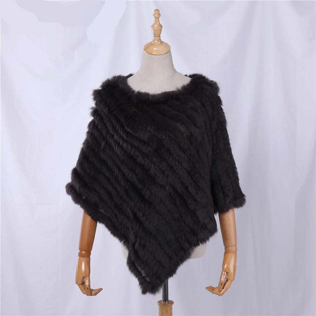 Poncho femme en fourrure de lapin, coloris Marron foncé