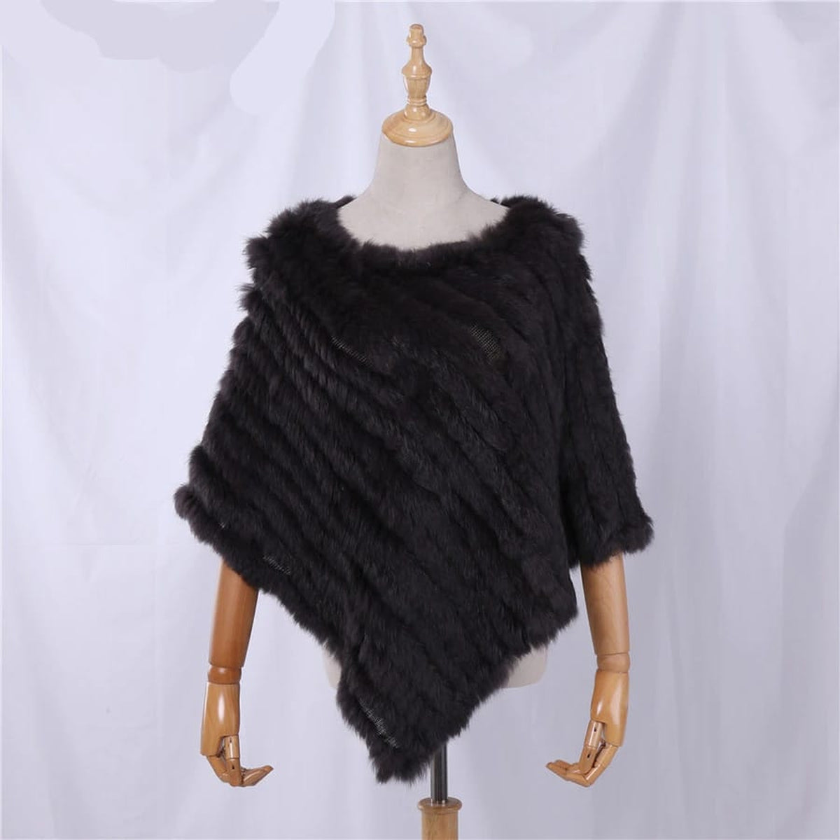 Poncho femme en fourrure de lapin, coloris Marron foncé