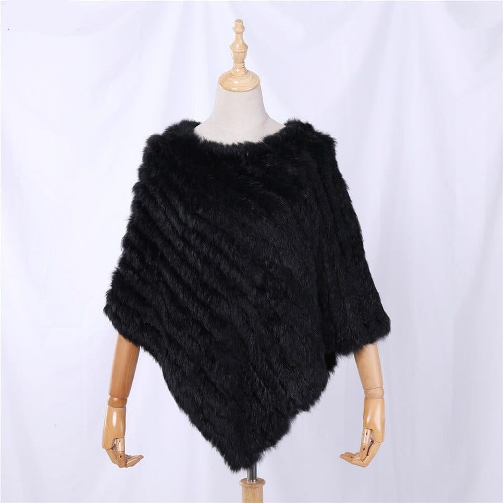 Poncho femme en fourrure de lapin, coloris Noir