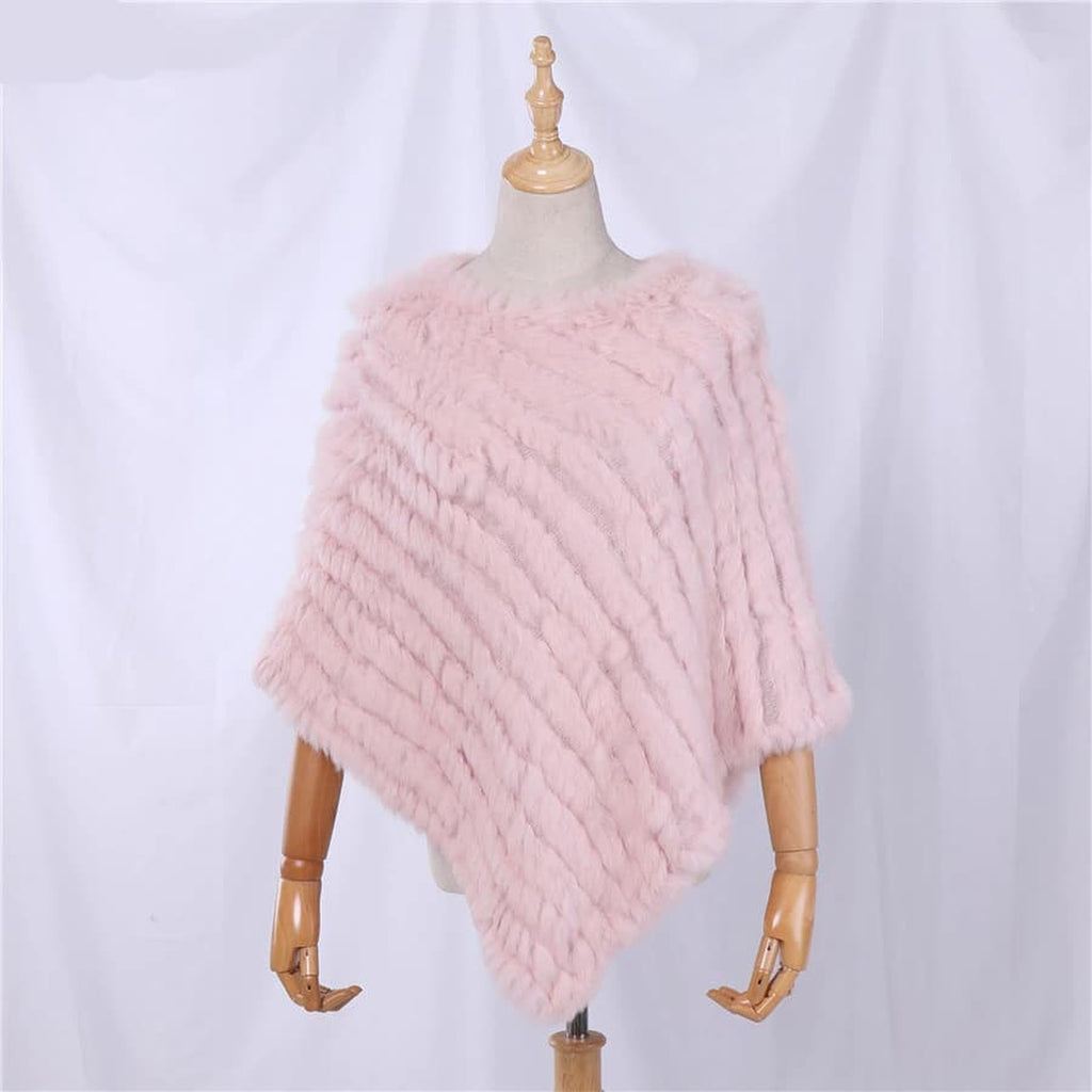 Poncho femme en fourrure de lapin, coloris Rose clair