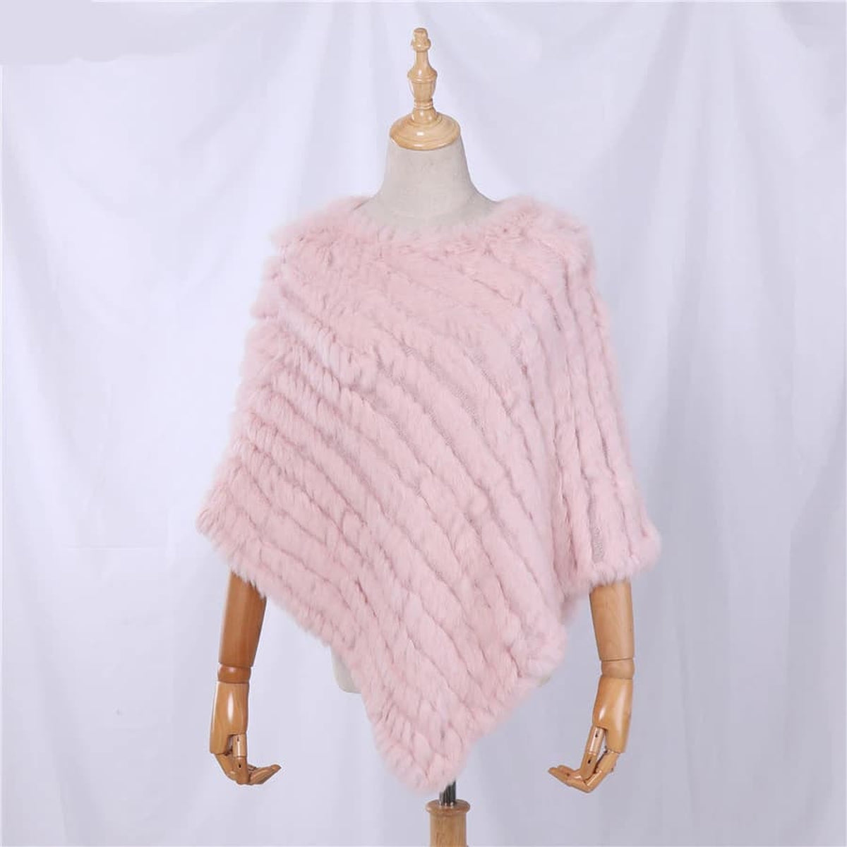 Poncho femme en fourrure de lapin, coloris Rose clair