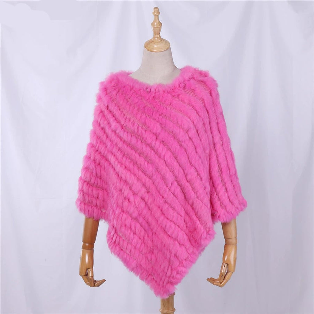 Poncho femme en fourrure de lapin, coloris Rose foncé