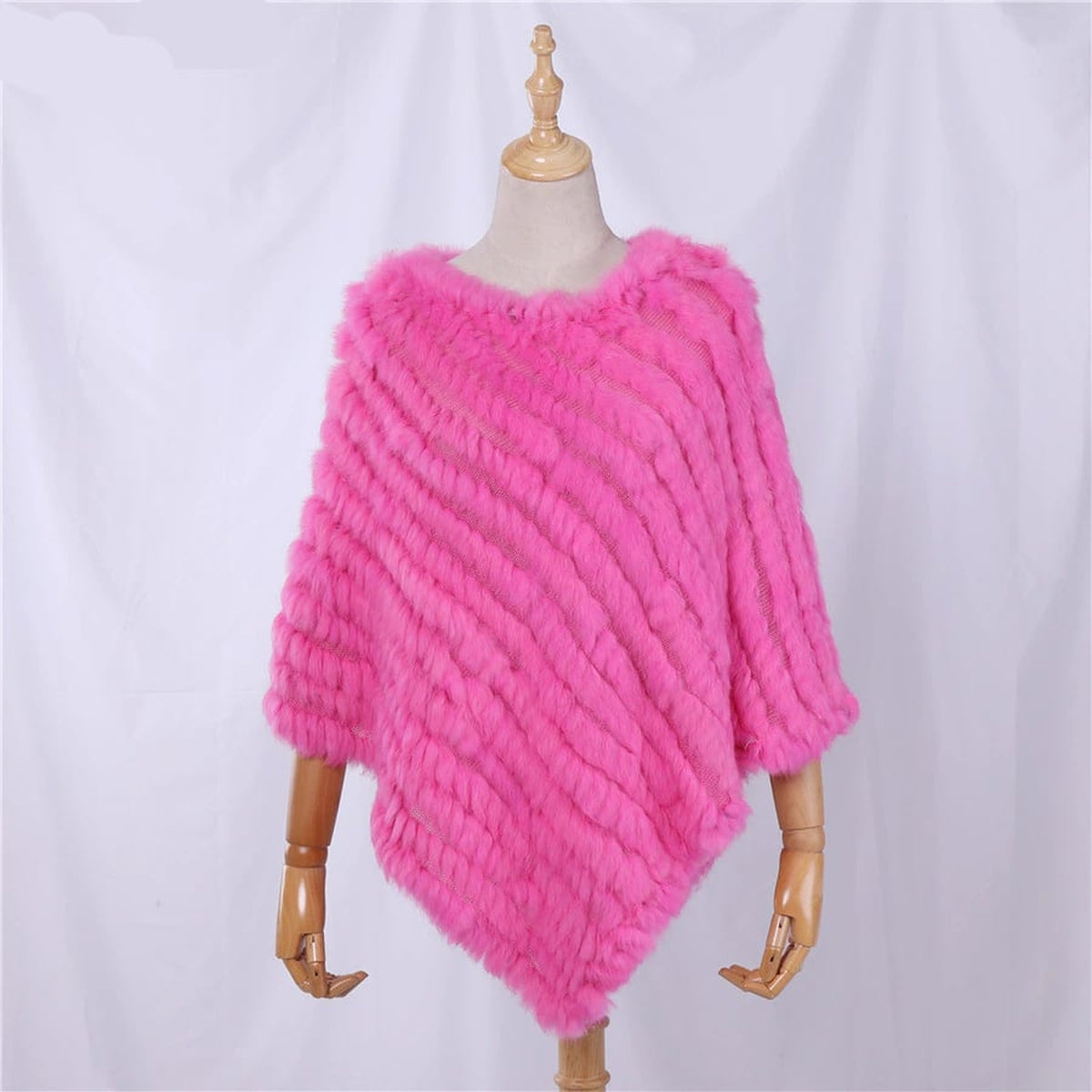 Poncho femme en fourrure de lapin, coloris Rose foncé