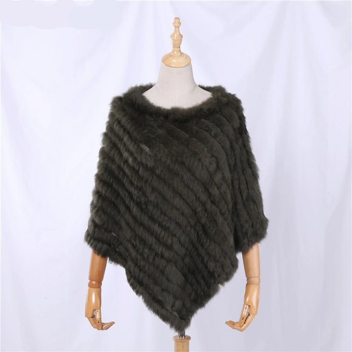 Poncho femme en fourrure de lapin, coloris Vert olive
